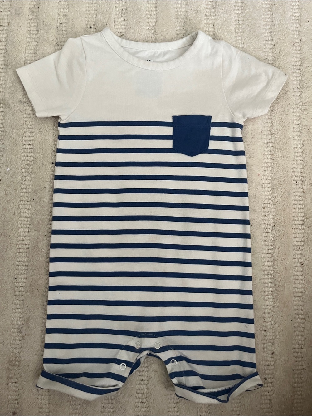 Cat & Jack White and Navy Striped Baby Romper with Pocket